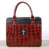 Bible Cover - Glossy Croc Embossed Purse Style - Large - Burgundy
